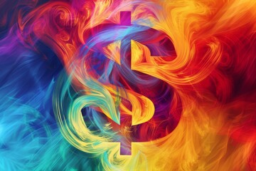 A colorful and vibrant representation of the symbol of dollars - obrazy, fototapety, plakaty