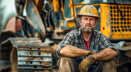 Portrait of a Confident Construction Worker with Machinery in Background
