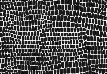 Crocodile, dinosaur and snake skin pattern, reptile animal leather background. Vector monochrome seamless texture with distinctive scales and smooth surface, conveying sophistication and elegance - 740798373