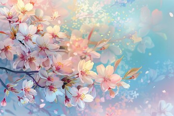 Fototapeta na wymiar Beautiful flowering Japanese cherry Saku