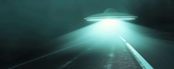 UFO Spotlight on Desert Road - Sci-Fi Encounter Concept
