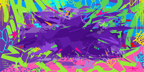 Trendy Abstract Colorful Urban Futuristic Hip-Hop Graffiti Street Art Style Vector Background
