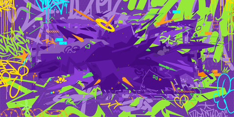 Trendy Abstract Colorful Urban Futuristic Hip-Hop Graffiti Street Art Style Vector Background
