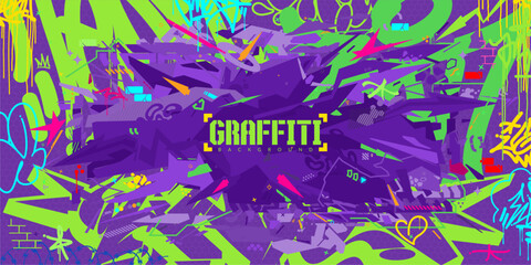 Abstract Colorful Urban Futuristic Hip-Hop Graffiti Street Art Style Vector Background