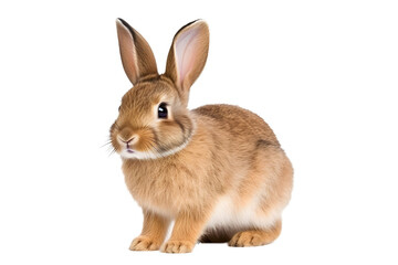 Side view cute brown rabbit isolated on transparent background