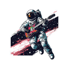 The cosmonaut plays the electric guitar. Vector illustration design.