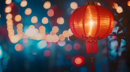 Chinese red lantern in the night of Chinese New Year of happiness
 - obrazy, fototapety, plakaty