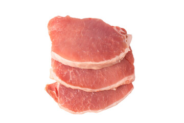 Raw pork pieces isolated on a white background.