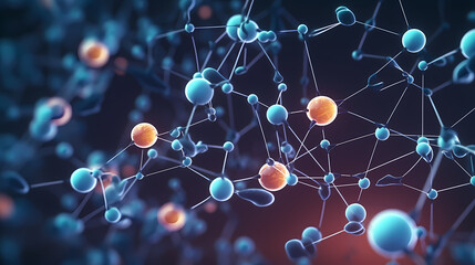 The network structure of chemical bonds at the molecular level consists of lines and dots, dots and connections