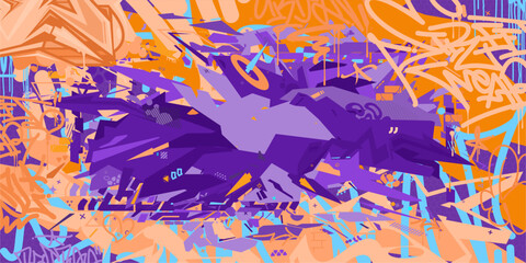 Peach Fuzz Abstract Cyberpunk Urban Style Hiphop Graffiti Street Art Vector Background © Anton Kustsinski