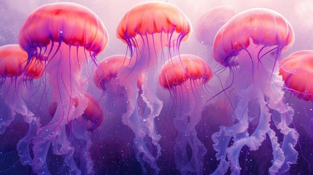 Group of Jellyfish Floating in the Ocean