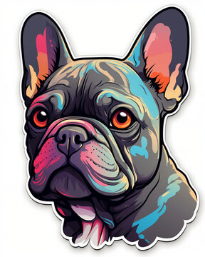 A vibrant and colorful portrait of a French Bulldog. Vector image for posters, t-shirts, mugs, greeting cards, stickers, party invites, and wall décor.