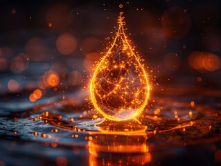 Raindrop suspended in mid air capturing a neon caffeine molecule inside symbolizing energy