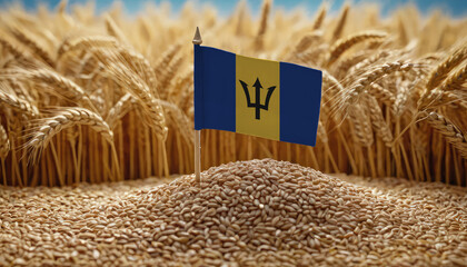 Barbados flag on a wheat field. Trade, business or food crisis and famine concept