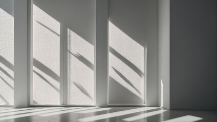 Soft daylight windows with shadows on a textured white backdrop, creating a minimalist abstract scene for product presentation. 