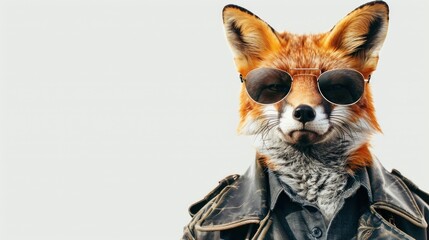 Fox animal model with cool appearance wearing glasses with empty space background. AI generated - obrazy, fototapety, plakaty