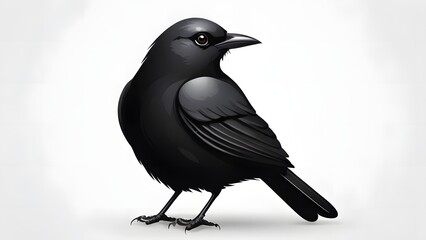 Elegant Raven Profile, Glossy Black Bird Artwork on White