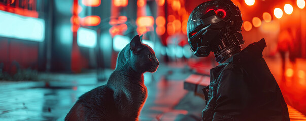 The essence of companionship reimagined with cybernetic pets highlighting the bond between humans and technology