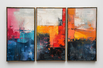 Set of modern interior abstract oil paintings, beautifully framed  