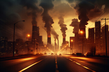 Industrial Pollution Dominating City Skyline Illustration