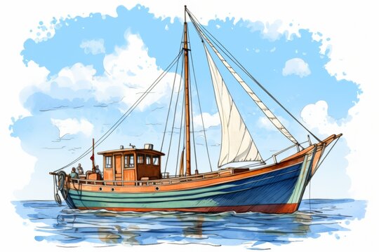 Classic Wooden Sailboat on Idyllic Sea