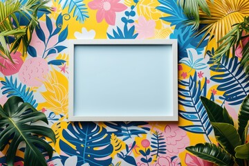 Whimsical Wall Art Mockup with Playful Motifs and Patterns Showcase Your Creativity with a Blank Frame