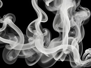 Ethereal White Smoke Waves Dancing on a Dramatic Black Background