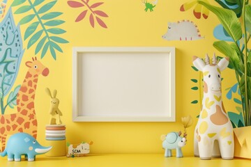 Whimsical Wall Art Mockup with Playful Motifs and Patterns Showcase Your Creativity with a Blank Frame
