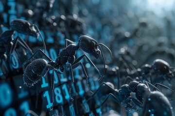 Witness the convergence of reality and digital world through a compelling depiction of ants encoded in binary