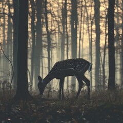 Gentle deer grazing in a peaceful forest, symbolizing harmony with nature. 