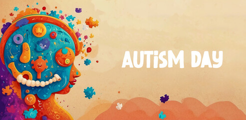 Fototapeta na wymiar Autism Day Template for Social Media With Vibrant bright colors