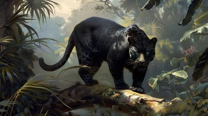 Fotobehang Majestic Panther in habitat. Dangerous animal. © Ziyan