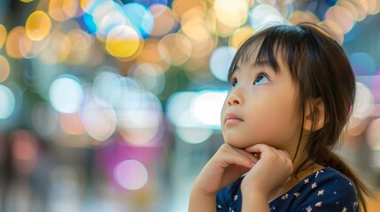 A blurry background surrounds a thinking girl highlighting her introspective journey
