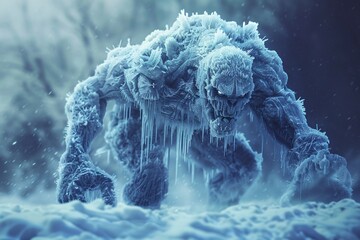 A creature of ice power the monster commands the frost with a mere gesture - obrazy, fototapety, plakaty