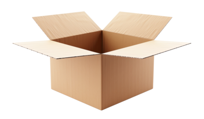 Open cardboard box isolated on transparent background, png file