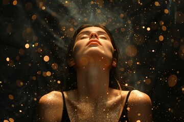 A spiritual banner or Law of Attraction theme on a black or golden glitter background - obrazy, fototapety, plakaty