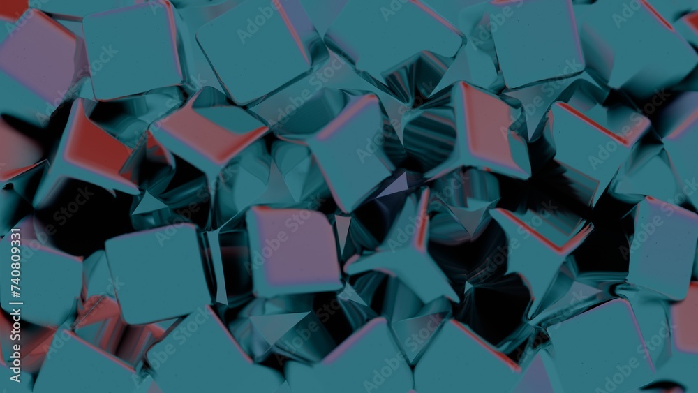 Poster abstract, minimalist blockchain data blocks with subtle shading.
