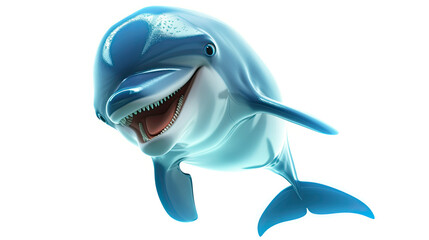 3d cartoon character blue dolphin isolated on white background. sea animal. dolphin jumps out of water