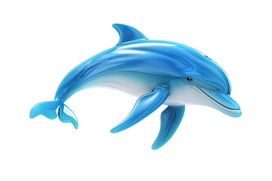 3d cartoon character blue dolphin isolated on white background. sea animal. dolphin jumps out of water