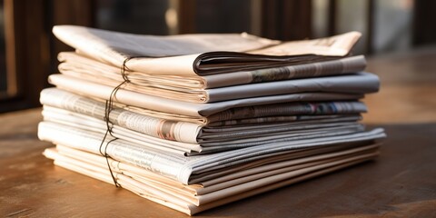 Fototapeta premium Side view of folded newspapers , concept of Recycled paper