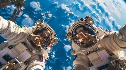 Portrait Two Astronauts Working Outer