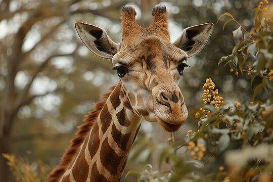 Close-Up of Giraffe Face with Natural Backdrop