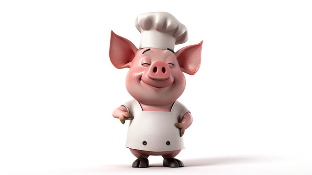 3d cute cartoon character chef pig isolated on white background