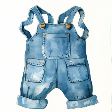 Baby overalls watercolor illustration. Pink baby clothes watercolor illustration. Pink baby overalls. Baby clothes watercolor illustration.