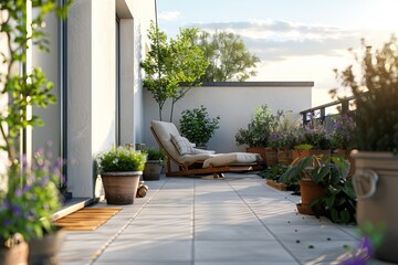 Cozy outdoor roof terrace With Plants
