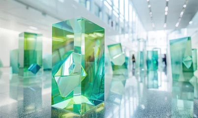 Foto op Canvas Abstract blue and green tender glass sculptures in art museum as art gallery background with a lot of light © NickArt