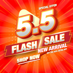 5.5 Special Sale banner template. 5.5 3D Flash sale banner template design for web or social media. Eps10 vector illustration.