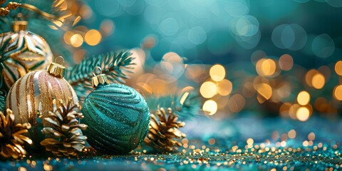 New years Christmas gold green background