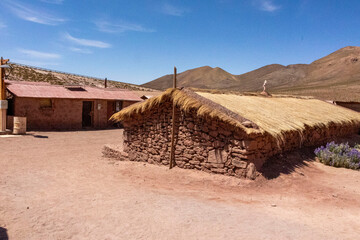 Old rustic village in the Atacama Desert, Chile. Rural houses and white church. 