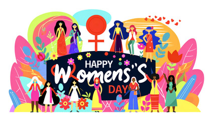 a vibrant and creative flat vector illustration for aHappy Women's Day